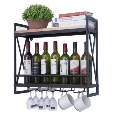 Factory Direct Wood Metal Glass And Cork Holder Wall Mounted Wine Racks